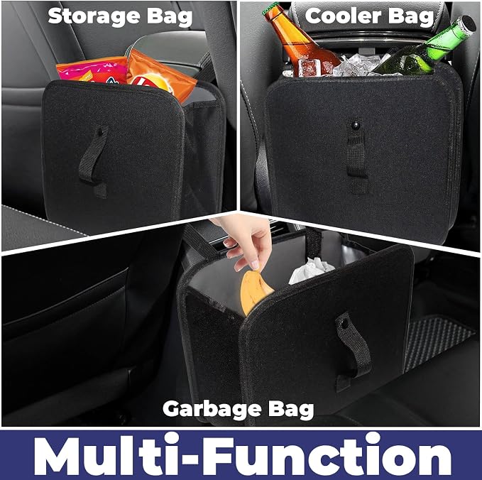 Car Trash Can, 2.8 Gallons Foldable Car Garbage Can, Collapsible Hanging Car Trash Bin for Car Seat, Leakproof Garbage Bags, Car Interior Accessories