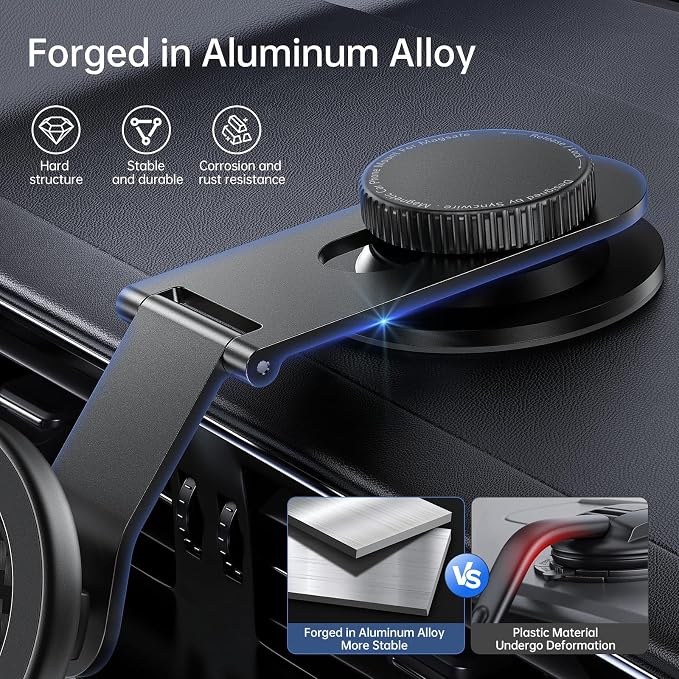 Fits MagSafe Car Mount for Universal Dashboard,Tesla Screen,Magnetic Phone Holder for Car, Foldable Aluminum Alloy Arm, Super Stable Car Mount for iPhone 17 Pro Max 16 15 14 13 12&All Phones