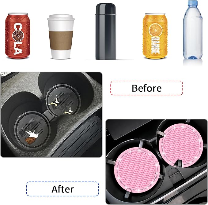 Car Coasters, 4 Pack Universal Vehicle Bling Car Coaster, Rhinestone Coaster for Cup Holders, Car Interior Accessories 2.75'' Silicone Car Coasters for Women(Pink, Pink Crystal Circle)