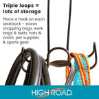 Metal Car Hooks for Purse and Bags - Unbreakable Headrest Car Hooks for Large Purse Straps and Heavy Bags up to 40 lbs - Secure Attachment Loops Fit All Headrest Posts (Triple Hook 2-Pack)