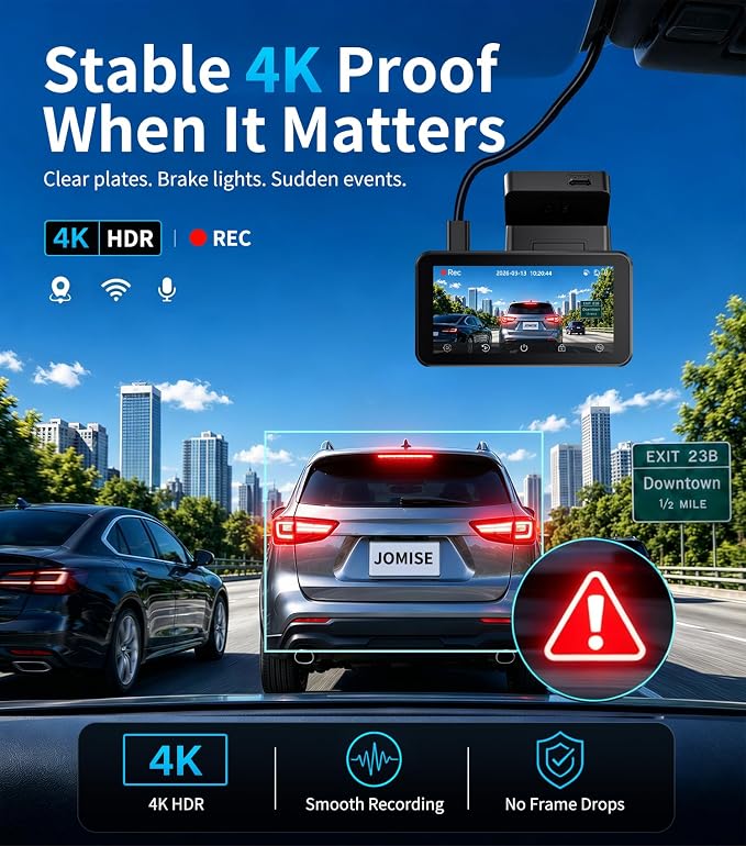 4K Dash Cam Front and Rear, 360° Interior Rear Camera for Cabin, Side & Rear - Dash Camera for Cars with 64GB Card, Low-Light Sensor, Wi-Fi 6 GPS, Touch Screen, HDR WDR, Support 1TB, A80T