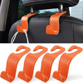 Car Purse Hook, 4 Pack Universal Auto Seat Headrest Hook Hangers Organizer for Coats, Umbrellas, Groceries - Carbon Fiber Orange