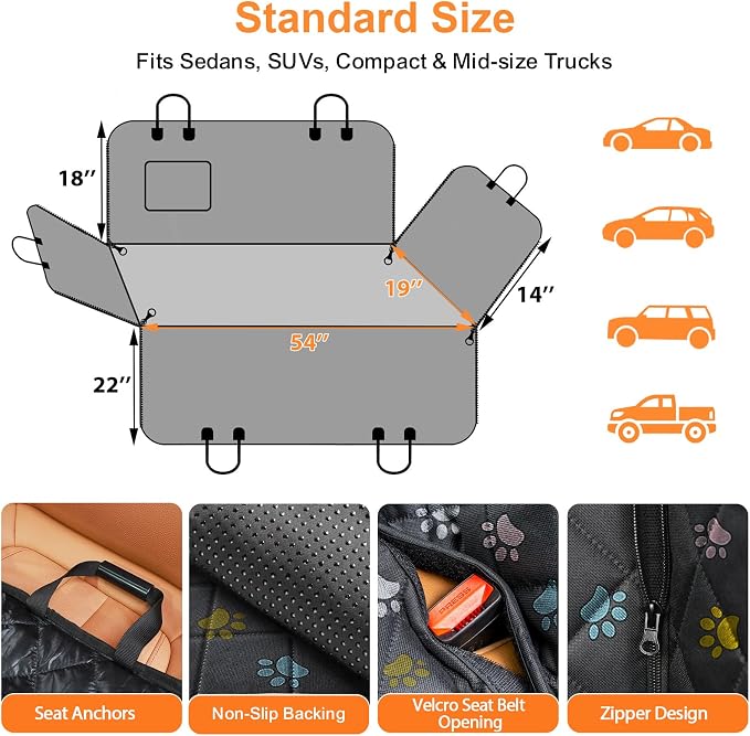 Dog Car Seat Cover for Pets 100% Waterproof Seat Cover Hammock 600D Heavy Duty Scratch Proof Nonslip Durable Soft Back Seat Covers for Cars Trucks and SUVs