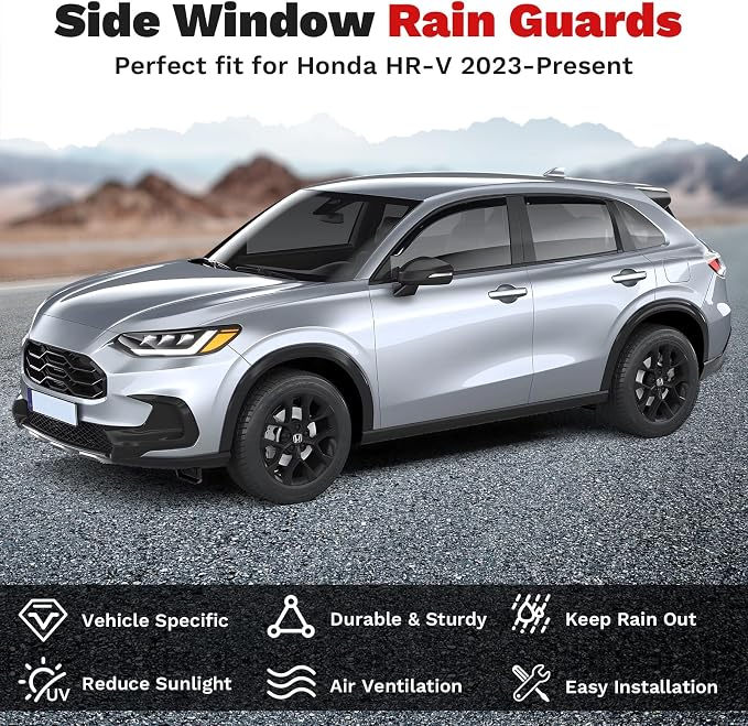 Window Visors Rain Guards for Honda HR-V 2023-2025 2026 HRV Accessories, Outside-Mount Tape-On Side Window Wind Deflectors Vent Visors Shades Rainproof 4PCS