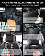 Sparkling Car Seat Hooks, 4 Pack, Black Purse Holder for Car Headrest, Chic Automotive Accessories for Women Essentials Handbag Clothes Coats Grocery Bags