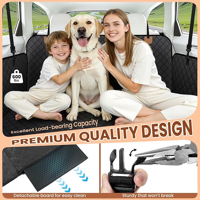 A-Pce 2025 Upgraded 600D Oxford Dog Car Seat Cover for Pets, Waterproof Scratch Resistant Nonslip Back Seat Protector, Heavy Duty Durable Pet Travel Hammock for Sedan SUV, Black