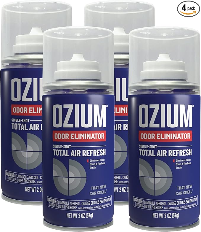 Air Sanitizer, 2 oz Car Fogger: Single-Shot Smoke Odor Eliminator & Car Air Freshener (New Car Smell, 4 Packs)