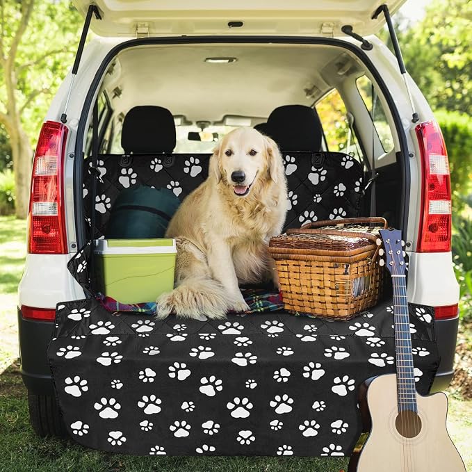 SUV Cargo Liner for Dogs, Upgraded Extra Large Water Resistant Pet Cargo Cover Dog Seat Cover Mat for SUV Sedans Vans with Bumper Flap for Full-Size SUVs Vans, Paw Print