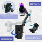 2-in-1 Car Cup Phone Holder Expander with Adjustable Base, 360°Rotation,Compatible with iPhone, Samsung & All Smartphones up to 4.13",Fit Most Bottles 10-32oz,Black