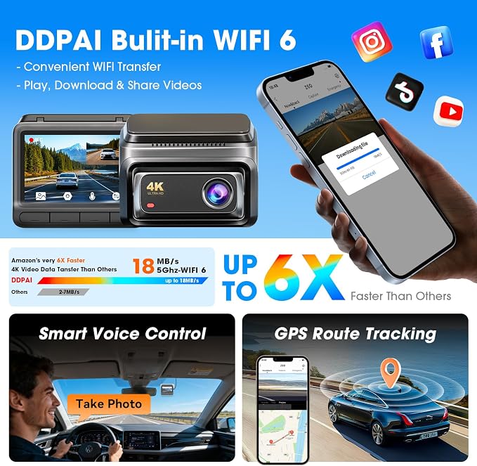 4K Dash Cam Front and Rear,Built-in 32G eMMC Dual Dash Car Camera,64GB Card Included Dashcam,Night Vision Dash Camera,5GHz WiFi,7 Days Parking Mode,GPS,3" IPS,ADAS,WDR,Support 512GB,Z60