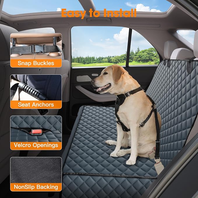 Dog Car Cover for Back Seat Cover Protector Waterproof Dog Seat Covers for Cars, Car Seat Protector for Dogs with 1 Dog Seat Belt, Nonslip Back Seat Cover for Kids, Trucks & SUV, Grey