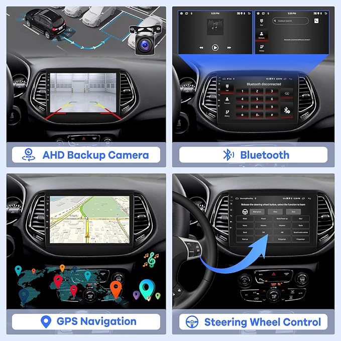 [2G+64G] Car Radio for Jeep Compass 2017-2020, 10 inch Touch Screen Android 13 Stereo, Carplay/Android Auto/EQ Audio/SWC/Bluetooth +AHD Backup Camera