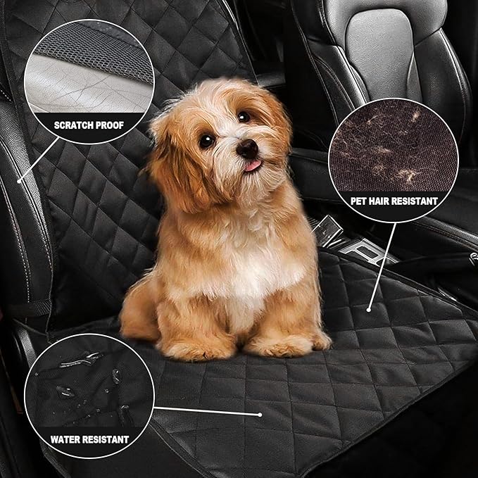 Dog Seat Cover Cars Trucks SUVs, Thick 600D Heavy Duty Pets Car Seat Cover, Waterproof & Wear-Resistant Durable Nonslip Backing & Hammock Convertible, Black, 2 Pack