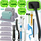 Small Window Track Cleaning Kit, 20Pcs Multi-Purpose Household Cleaning Tools with Squeegee, Detail Brush & Reusable Microfiber Pads for Sliding Door, Glass, Bathroom Mirror, Auto Windshield