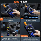 Tire Inflator Portable Air Compressor, Dual Power - 6000mAh & 12V DC, Cordless Air Pump for Car Tires, Bikes, Motorcycle, Balls with LED & Digital Pressure Gauge, Auto Shut-off