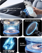 2-in-1 15W Magsafe Car Mount Charger, Magnetic Wireless Car Charger, 360° Dashboard & Air Vent Phone Mount, Phone Holders for Your Car, Car Accessories for Men Women for iPhone 17-12