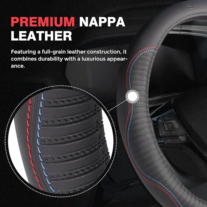 Car Steering Wheel Cover, Microfiber Leather Steering Wheel Covers with Anti-Slip Lining, Breathable Elastic Car Steering Wheel Protector, Universal Standard Size 14-15 inch