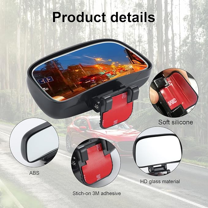 Blind Spot Mirror, Adjustable Mounted Blindspot Mirror HD Glass Wide Angle View, Side Rearview Mirror Universal, Black