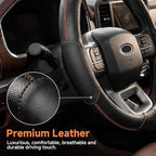 Customized Auto Car Steering Wheel Cover for Dodge RAM 1500 2500 3500, 15.5-16 inch(Black+Orange-Large Size)