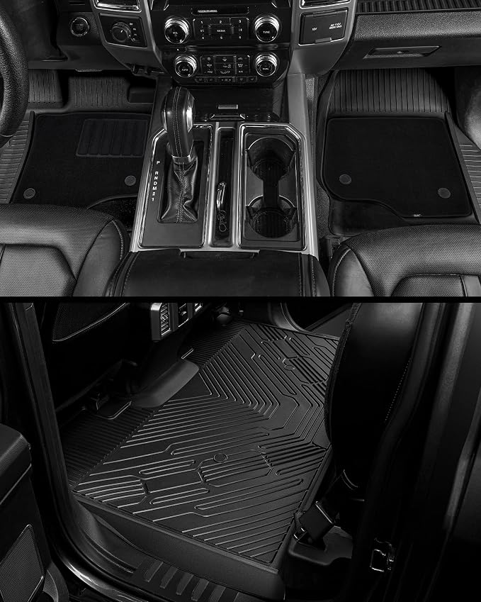 3W Floor Mats & Front Carpet for Ford Super Duty Crew Cab F-250 & F-350 & F-450 & F-550 (2017-2024 2025), All-Weather Storage TPE 1st & 2nd Row Liners, Bucket Seat Compatible, Not for Vinyl Floor