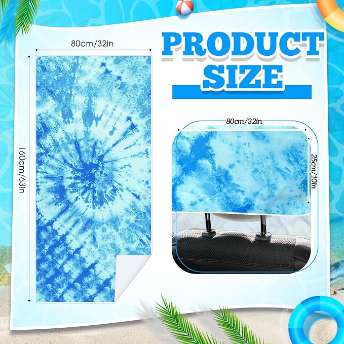 Car Seat Towel Covers with Storage Bag, 63 x 32 Inch Universal Non Slip Waterproof Sweat Protector for Car Truck, Gym Swimming Running, Machine Washable(1 Pack,Blue Tie Dye)