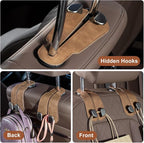 CoBak Purse Hook for Car - Universal Premium Stitched Leather and Aluminum-Magnesium Alloy Double Car Seat Back Storage Hook for Purses, Handbags, Bags (4 Pack),Brown