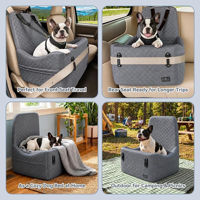 Dog Car Seat for Small/Medium Dogs Up to 35 lbs – Patented Safety System, 5" Memory Foam Pet Booster Car Seat, Fully Detachable and Washable Dog Carseat with 2 Storage Pockets (Grey)
