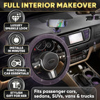 Purple Car Accessories Set, 27 Pieces – Bling Car Accessories for Women, Steering Wheel Cover, Rearview Mirror, Air Vent, Dashboard and Console Rhinestone Decor - Universal Fit Interior Styling Kit