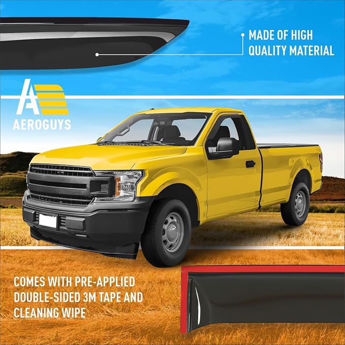 Extra Durable Window Deflectors Tape-On Window Visors Rain Guards Fit for Ford F150 2015-2026 Regular Cab, Sun Visors, Wind Vent for Shades, Exterior Car Accessories - 2 pcs. AG0903