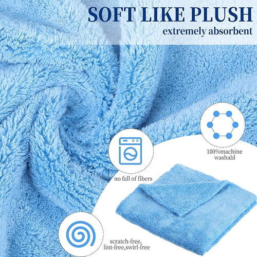 16 Pcs 15 Pcs Car Microfiber Towels Buffing Drying Wash Cleaning Cloths Plush Large Towels Thick Care Polishing Detailing Waxing Scratch Proof Towel, 15.75 x 15.75 Inch (Light Blue)