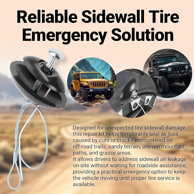 3 Pcs Sidewall Tire Repair Kit, Tire Puncture Repair Kit Portable Sidewall Emergency Repairs Tool Compatible with ATV UTV SXS Lawnmower Tractor RZR Talon KRX