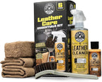 Leather Care Kit, Cleaner and Conditioner for Car Seats | Complete 6-piece leather cleaning and conditioning kit for car seats, furniture, shoes and bags; genuine or vegan leather