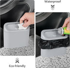 Car Trash Can, Portable Vehicle Trash Bin with Lid, Mini Car Dustbin Garbage Organizer Holder with One Roll Trash Bag, Leakproof Hanging Cars Storage Bag Container for Auto, SUV, Office (Grey)