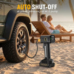 21V Cordless Portable Tire Inflator – Fast Inflation, 160PSI Air Compressor, Rechargeable Battery & 12V Car Adapter, Digital Pressure Gauge, Air Pump for Car, SUV, Motorcycle, Bike, Ball