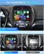 Car Radio Stereo for Toyota RAV4 2003 2004 2005 [4G+64G] Android with Wireless CarPlay Android Auto,9 inch IPS Touchscreen Car Stereo Bluetooth5.0,GPS,WiFi,SWC,59UI,32EQ AI DSP+HD Backup Camera