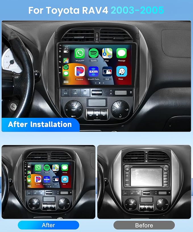 Car Radio Stereo for Toyota RAV4 2003 2004 2005 [4G+64G] Android with Wireless CarPlay Android Auto,9 inch IPS Touchscreen Car Stereo Bluetooth5.0,GPS,WiFi,SWC,59UI,32EQ AI DSP+HD Backup Camera