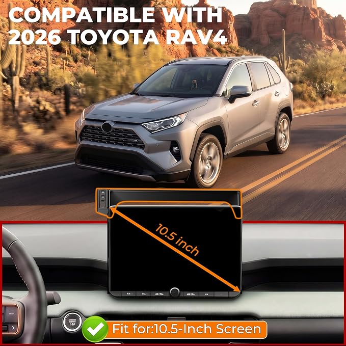 Car Phone Mount for 2026 Toyota RAV4, 10.5" Screen Only | Smart Auto-Clamping, 15W Wireless Fast Charging, Premium Aluminum Holder, Without Blocking Airflow