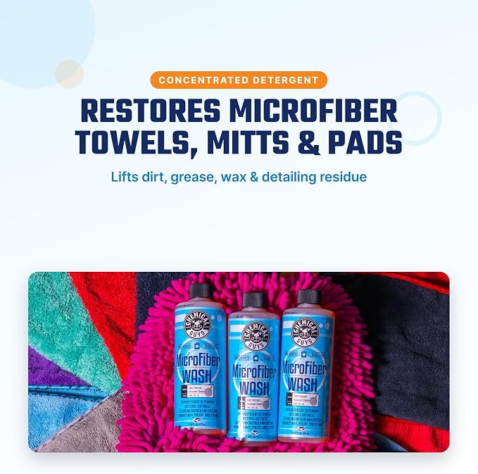 Microfiber Cleaning Cloth and Car Wash Towel Detergent - Concentrated Cleaner for Towels, Microfiber Cloths, and Pads - Removes Dirt, Wax, Grease, Stains, Orange Scent - 16 oz | Microfiber-safe concentrate for towels, mitts, and pads; lif...