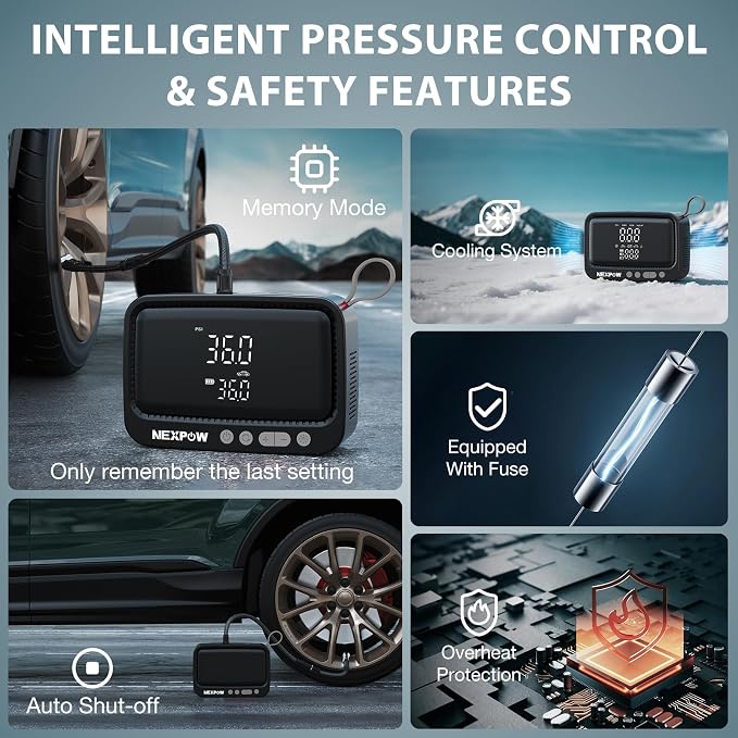 Tire Inflator Portable Air Compressor, 150 PSI Air Pump for Car Tires with Digital Pressure Gauge & Auto Shut-Off, Air Compressor Portable for Car, Motorcycle, Bicycle, Balls, Gray