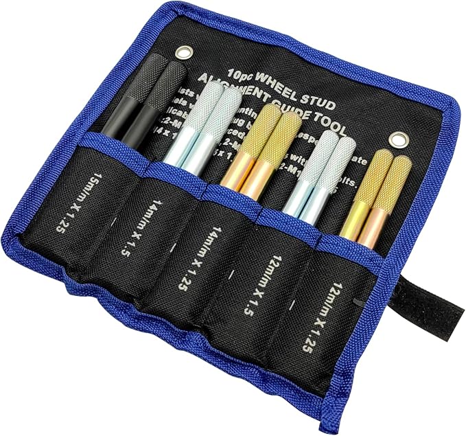 ZKTOOL 10PC Wheel Alignment Pin,Wheel Fixing Bolts Black Wheel Hanger Alignment Pin Guide Tool,Tool for Changing Tires On Cars with Lug Bolts,Include 2PC M12x1.5/1.25, 2PC M14x1.25/1.5, 2PC M15*1.25