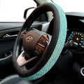 D Shaped Bling Comfy Steering Wheel Cover with Jumbo Crystal Rhinestones, Anti-Slip Diamond Leather, Flat Bottom 14.5-15 Inch (Sky Blue)