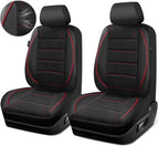 Air Mesh Leather Car Seat Covers Front Seats, Breathable Two Front Seat Covers for Cars, Comfortable Universal Fit for SUV Truck Sedan Automotive, Anti-Slip Airbag Compatible,Black and Red