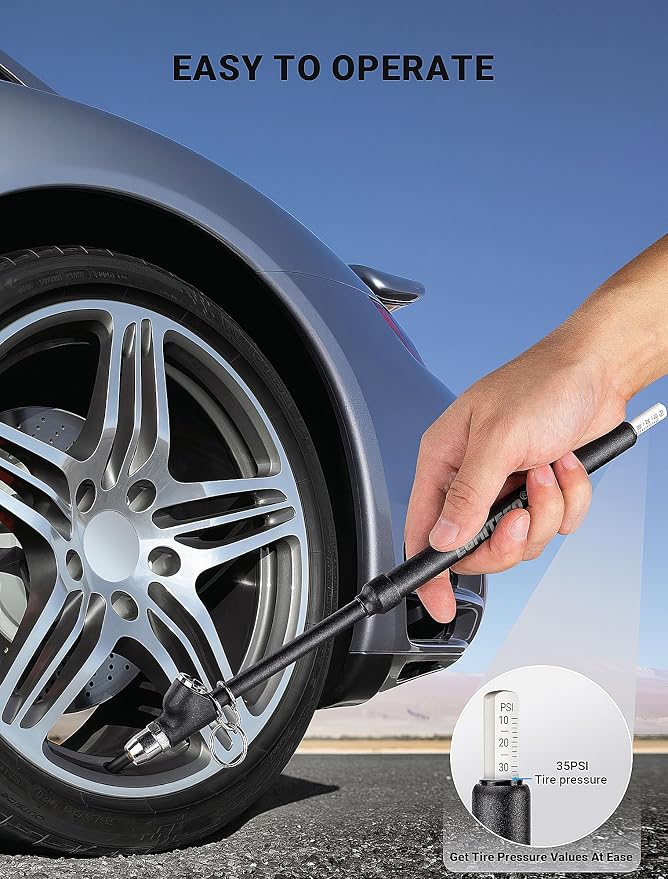 12'' Dual Head Tire Pressure Gauge, Heavy Duty Truck Tire Gauge Range 10-150PSI 1-10Bar for Tire Pressure Checker, Straight-On Tire Air Gauge Extended Tube for Semi Truck, RV, Car, Motorcycle