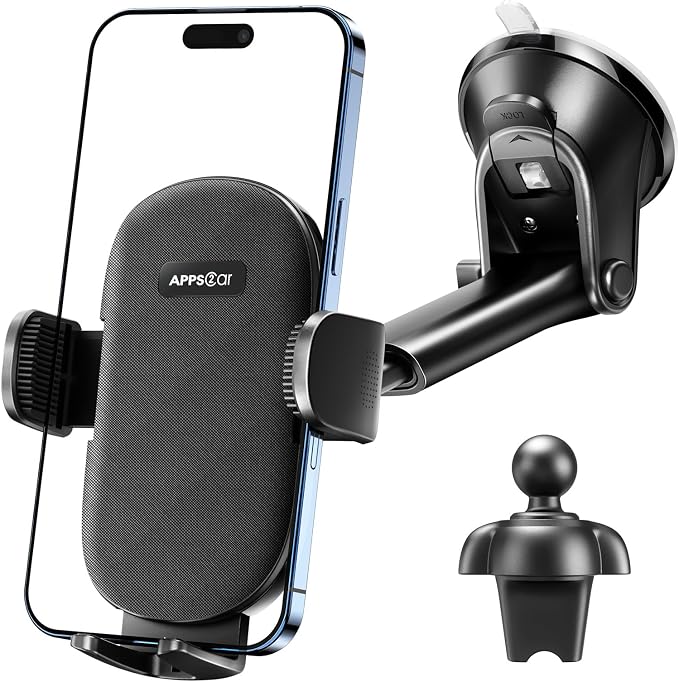 Car Phone Holder Mount, Strong Suction Dashboard & Windshield Phone Holder for Car, Hands-Free, Compatible with iPhone Samsung All Phones, Ideal for Delivery & Uber Drivers, Fleet Vehicles