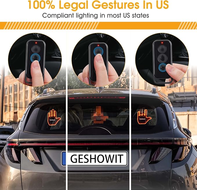 Car Accessories for Men, Car Finger Light with Remote - Give The Bird & Wave & Love to Drivers - Truck Accessories, Finger Flicker LED Hand Gesture Signs, Ideal Gift for Men and Women