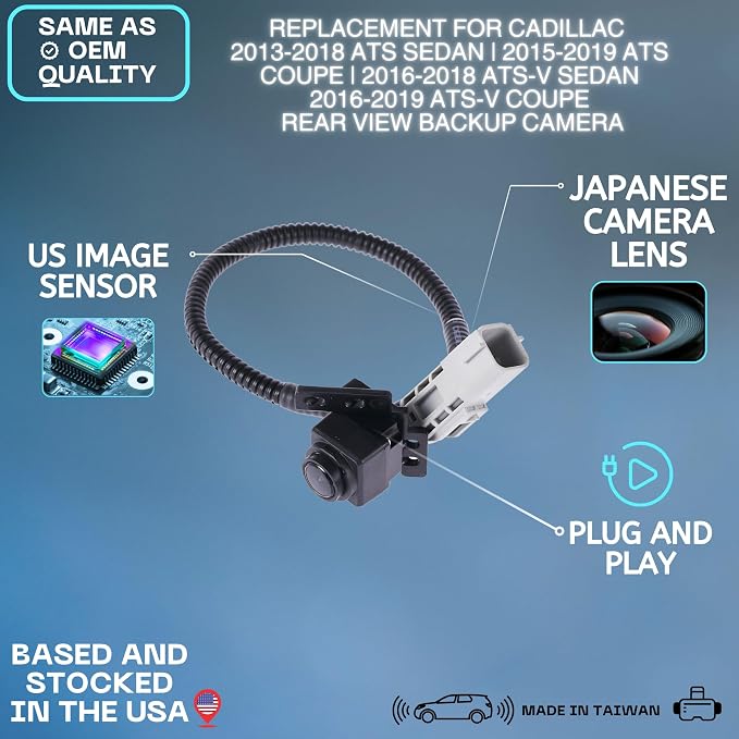 Backup Camera Replaces for Cadillac 2013-2018 ATS Sedan | 2015-2019 ATS Coupe | 2016-2018 ATS-V Sedan | 2016-2019 ATS-V Coupe OE Part # 23386282, 20976983