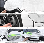 Magnetic Car Windshield Cover for Ice and Snow 4 Layers Automotive Windshield Snow Covers 9 Magnetic Anti Frost Guard for Most Cars SUVs Trucks Pickup (65"x50")