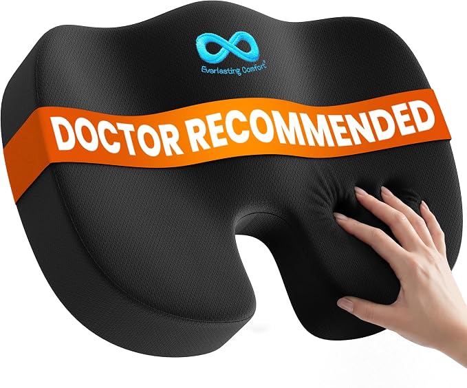 Doctor Recommended Memory Foam Seat Cushion for Office Chairs & Car - Ergonomic Office Desk Accessories - Cushions for Tailbone Pain Relief, Sciatica (Black, Large)