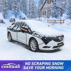 Car Half Cover for Compact Sedan, Waterproof Snow Car Cover with Cotton Liner, Sunroof & Roof Cover for Car Hood & Window Protection