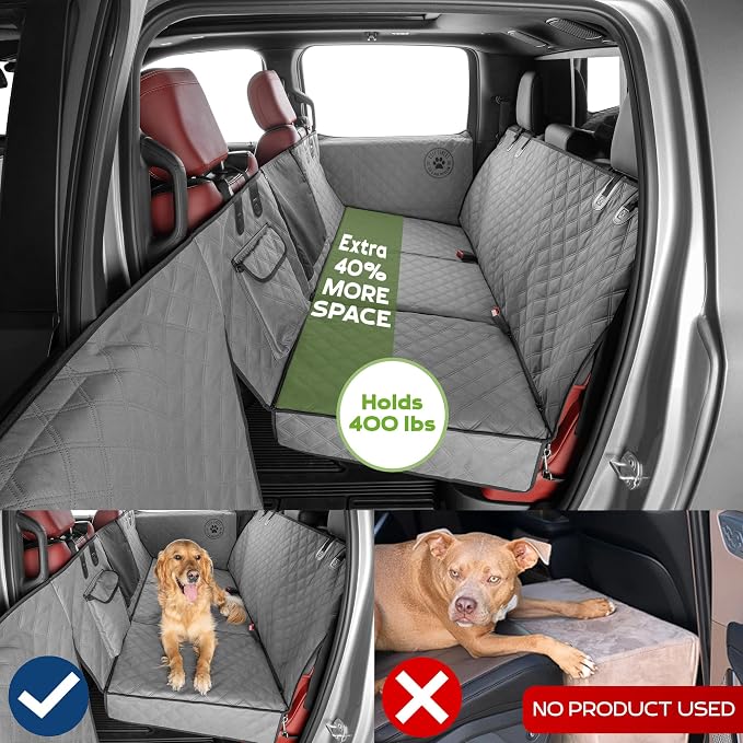 XL Back Seat Extender for Dogs, Gray – As Seen on Shark Tank – Flat Bridge Platform for Full-Size Trucks, Stable Base, 400lb Support, Waterproof – Rigid Back Seat Cover for Dogs